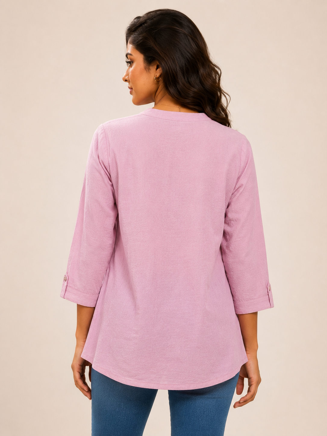 Pink Solid Top with Embroidered Butterfly Detail