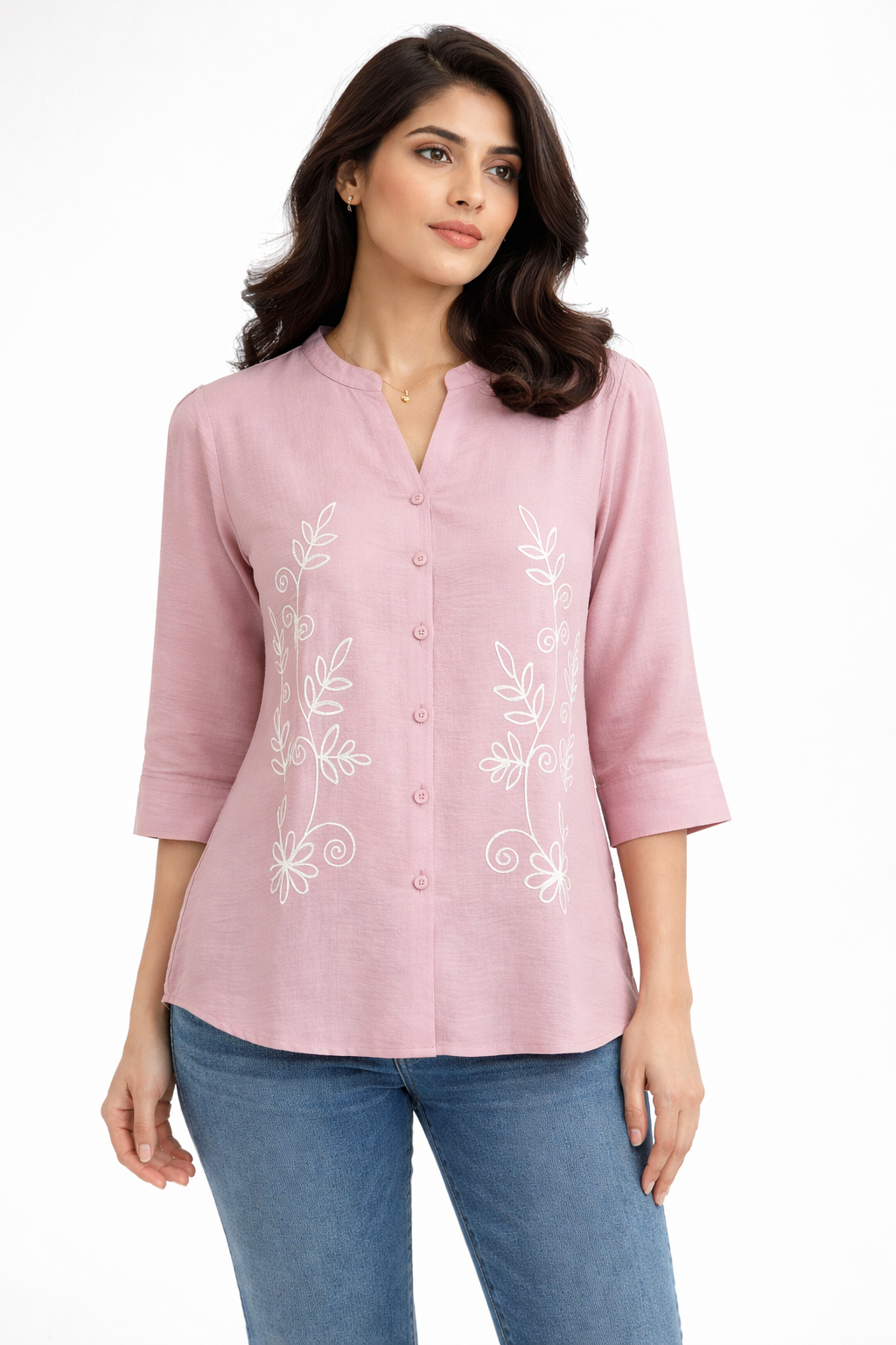 Blush Pink Embroidered Casual Top for Women