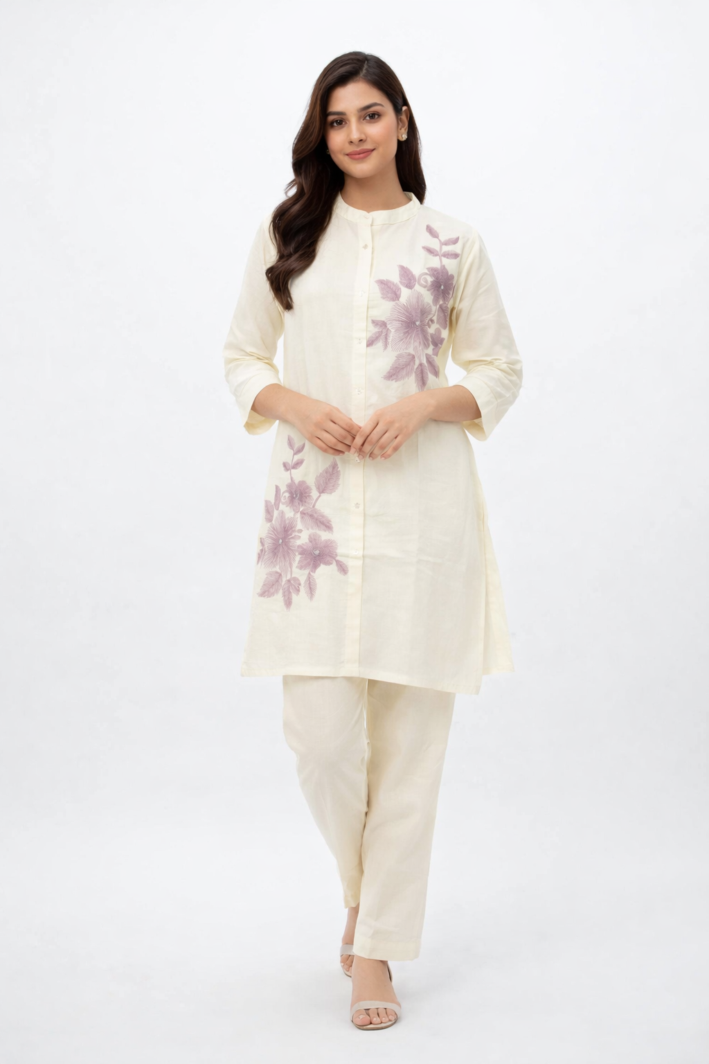 Elegant Solid Purple Straight Kurta Set.