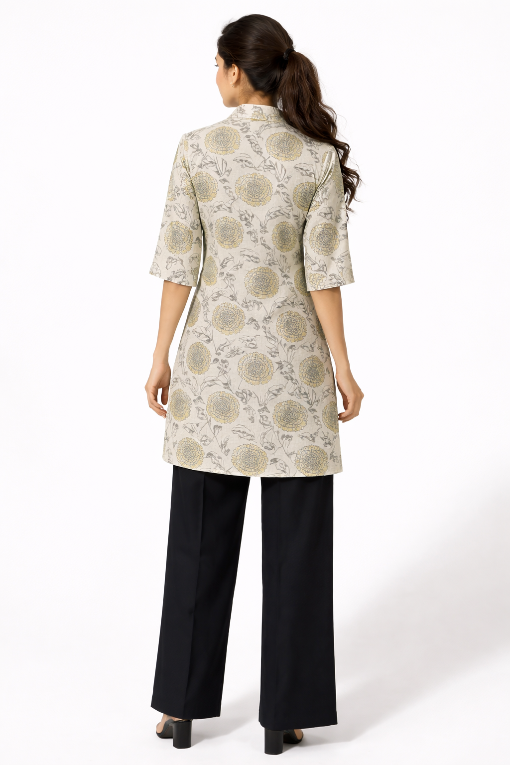 Elegant Beige Floral Printed Straight Kurta and pant