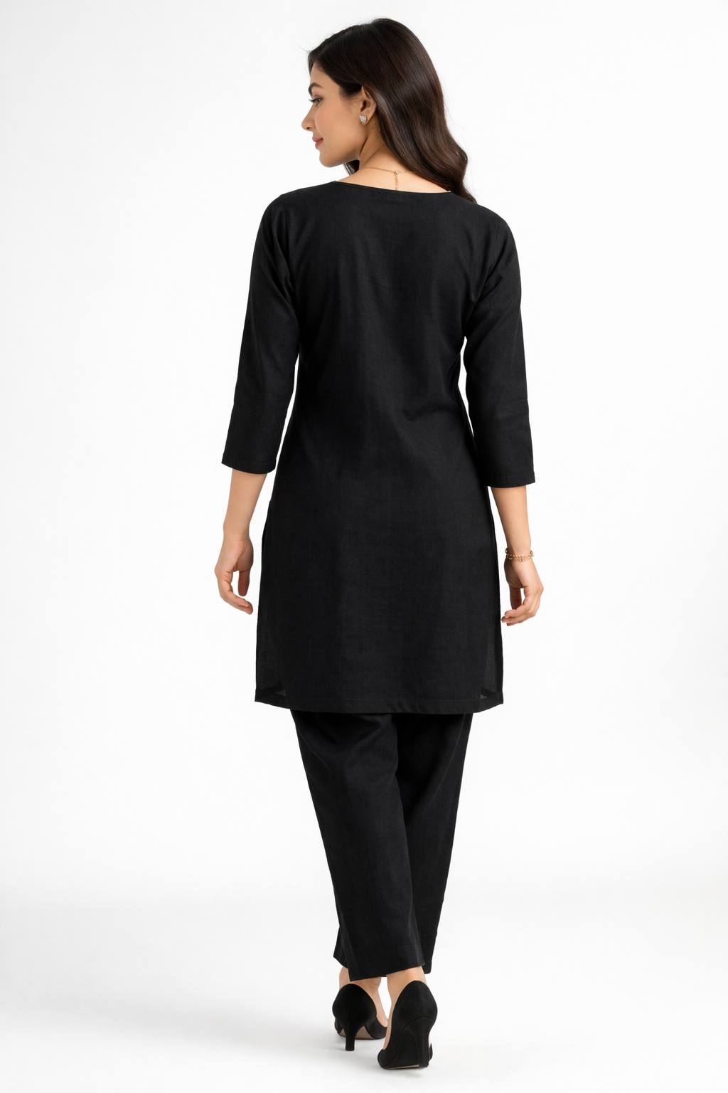 Elegant Black Kurta Set with Gold Floral Embroidery