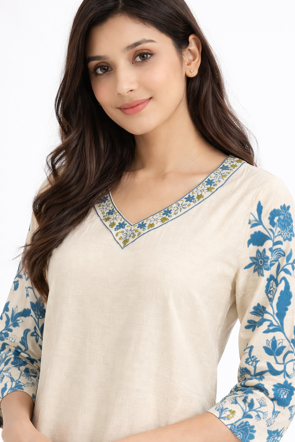 Elegant Ivory Floral Printed Kurta Set with Palazzo.