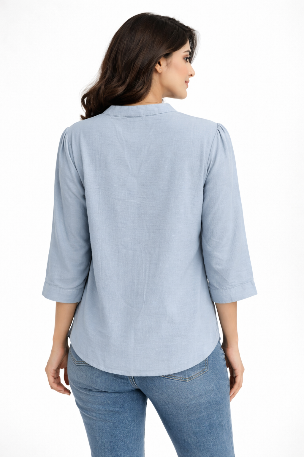 Powder Blue Embroidered Casual Top for Women