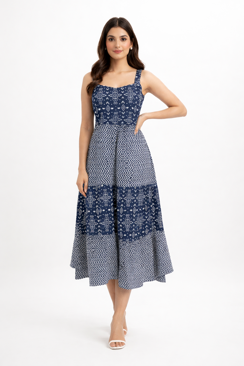 Midi dress featuring a square neckline and wide straps