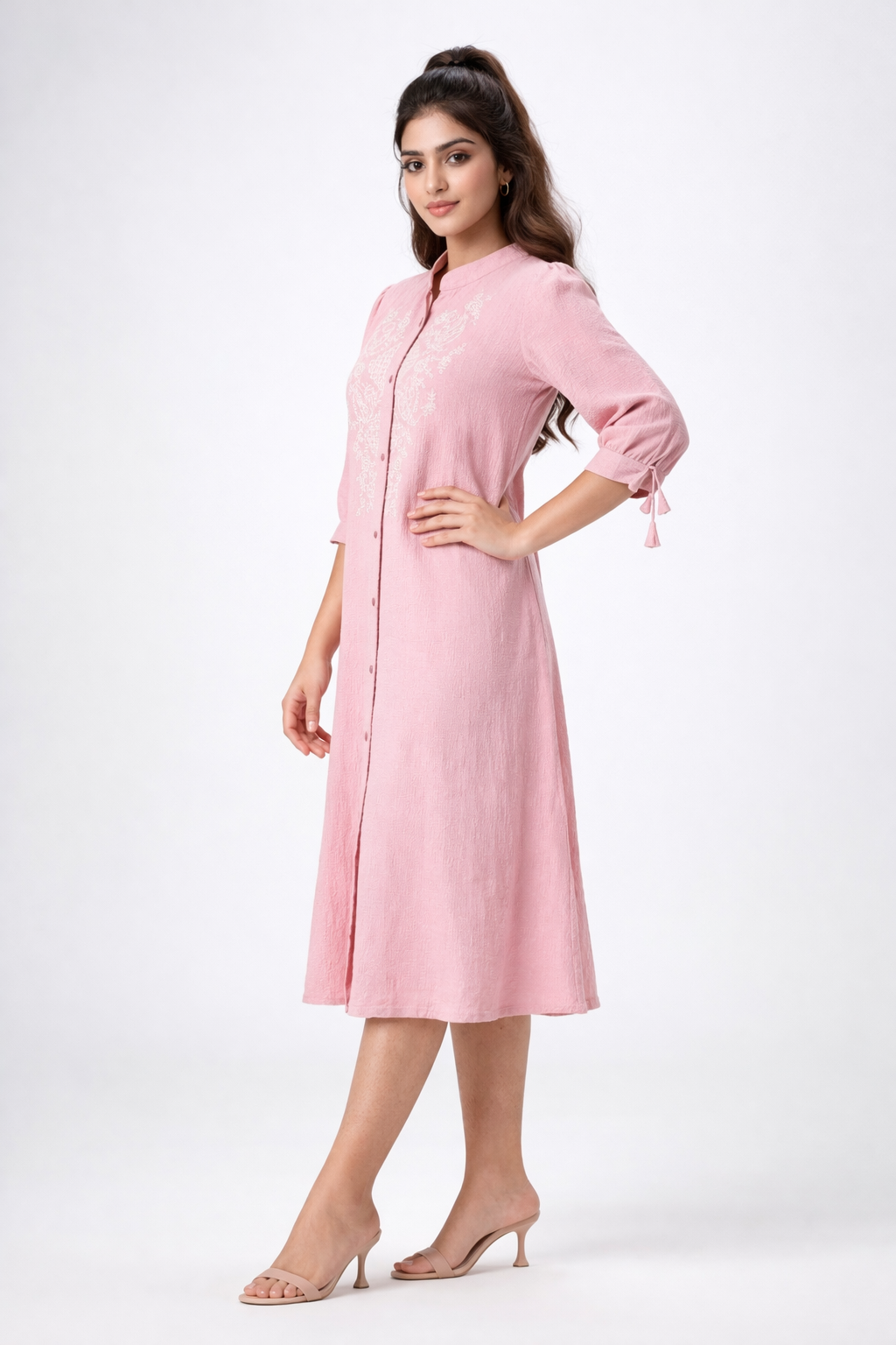 Blush Pink Embroidered A-Line Dress