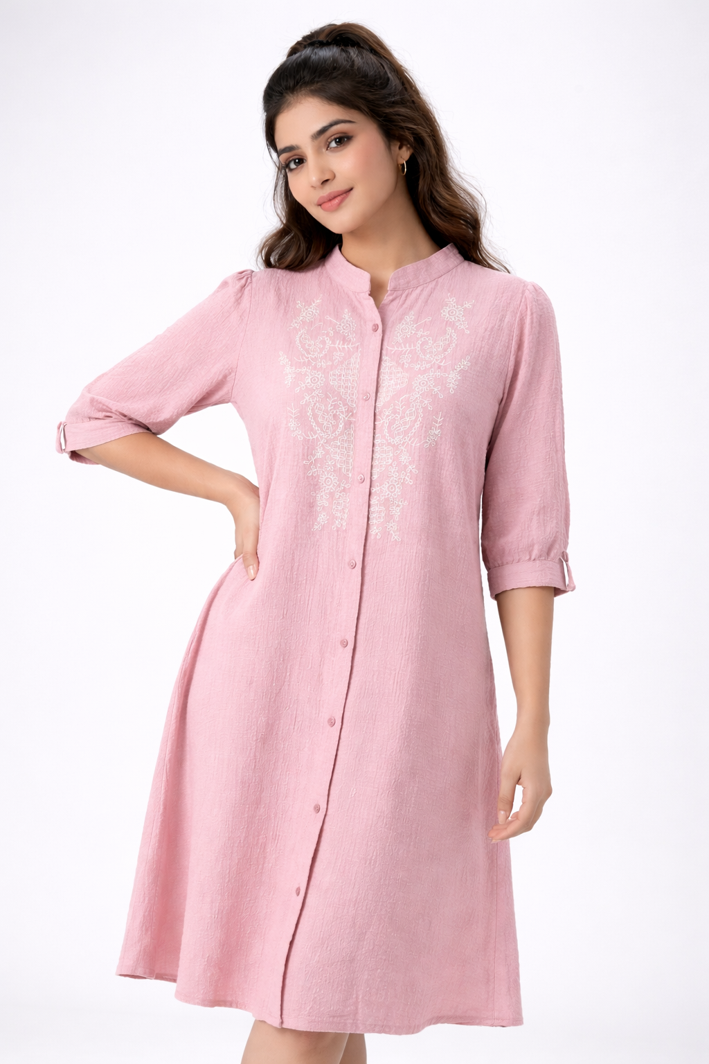 Blush Pink Embroidered A-Line Dress