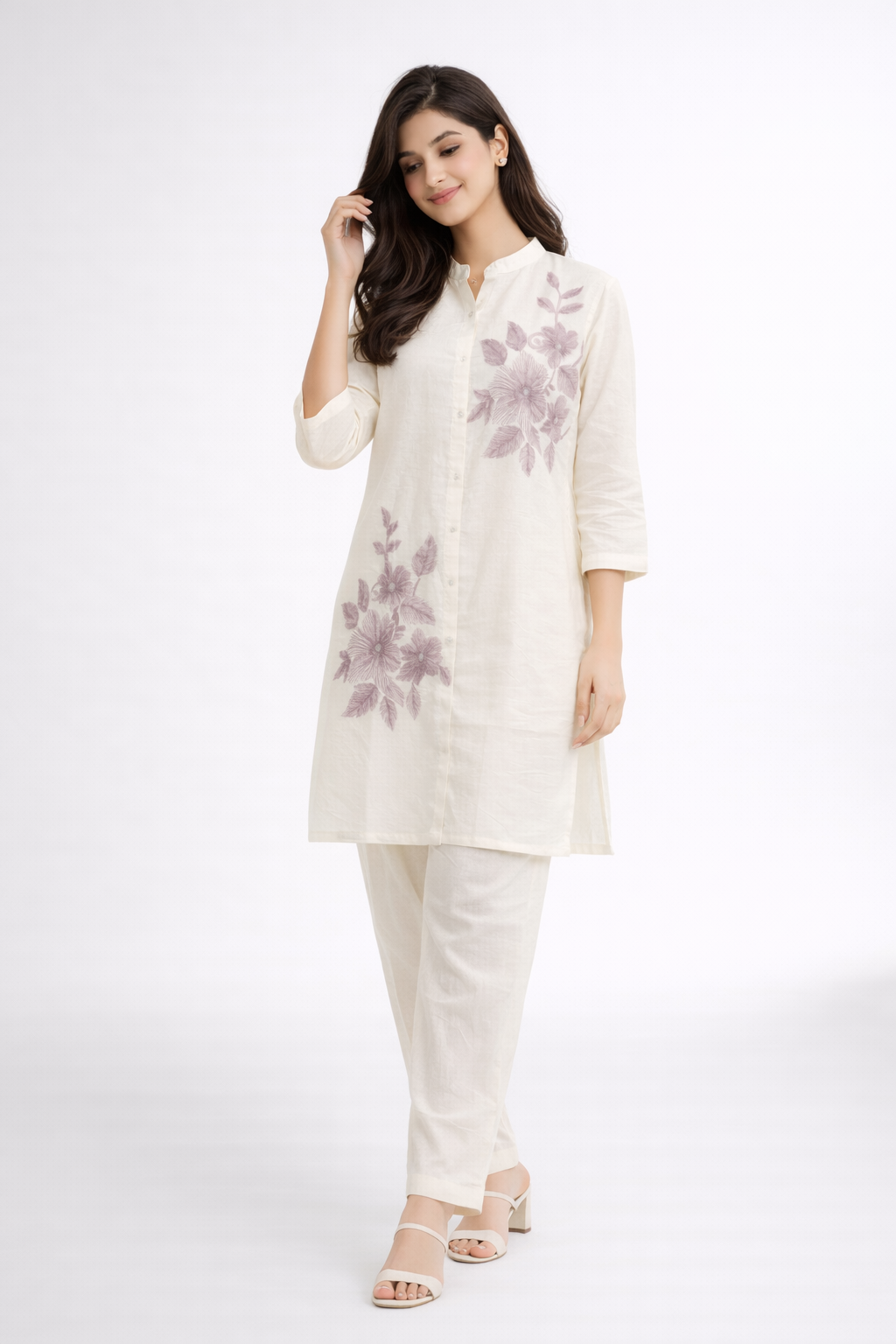 Elegant Solid Purple Straight Kurta Set.