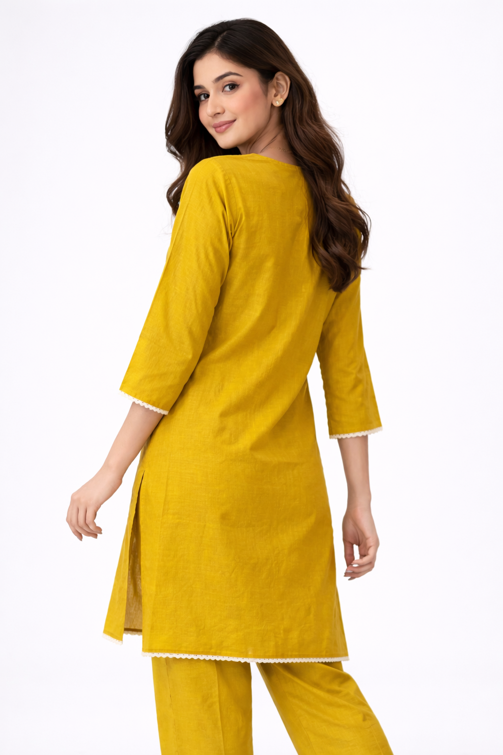 Elegant Mustard Embroidered Kurta Set for Women .