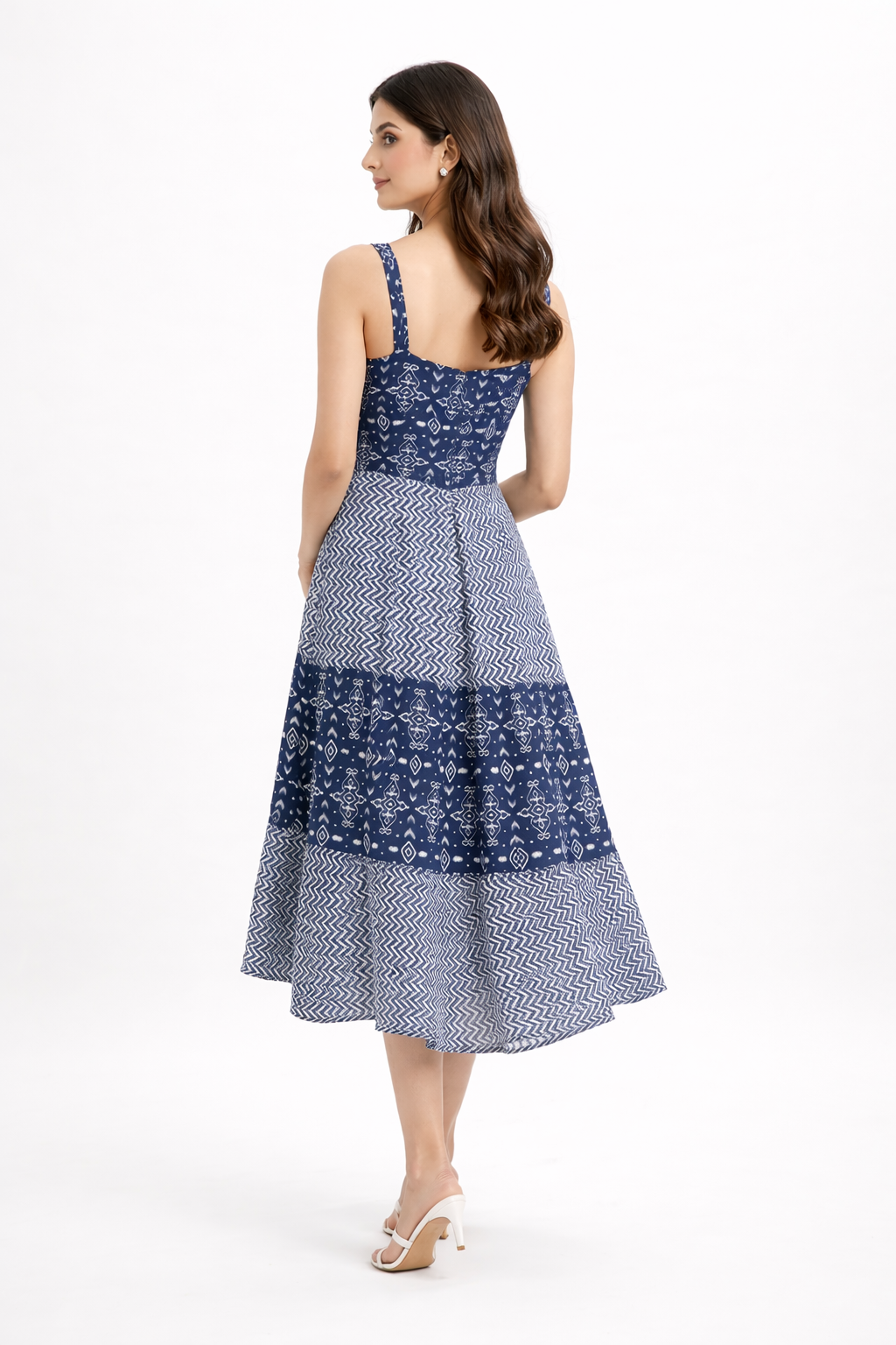 Midi dress featuring a square neckline and wide straps