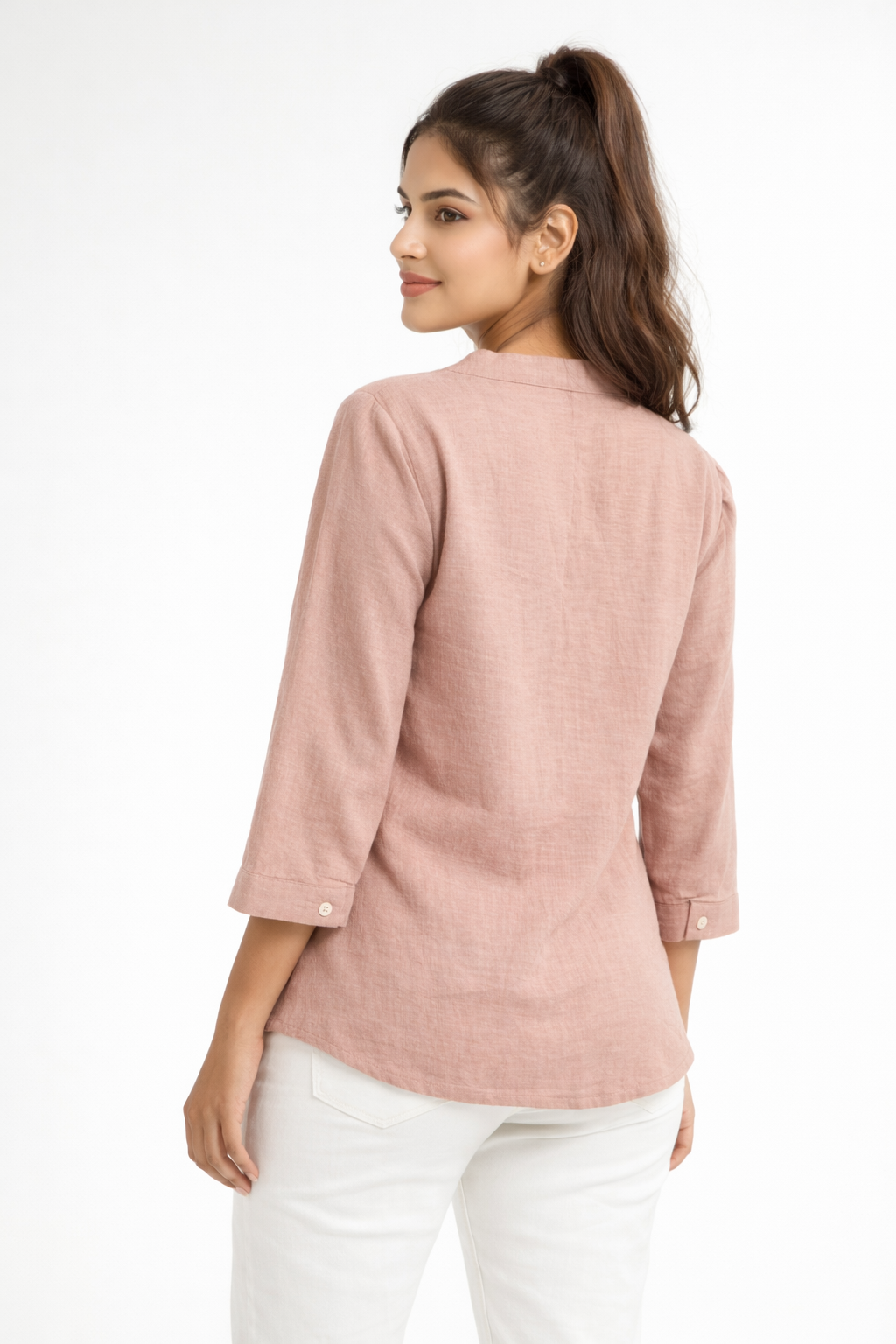 Dusty Rose Embroidered V-Neck Casual Top for Women