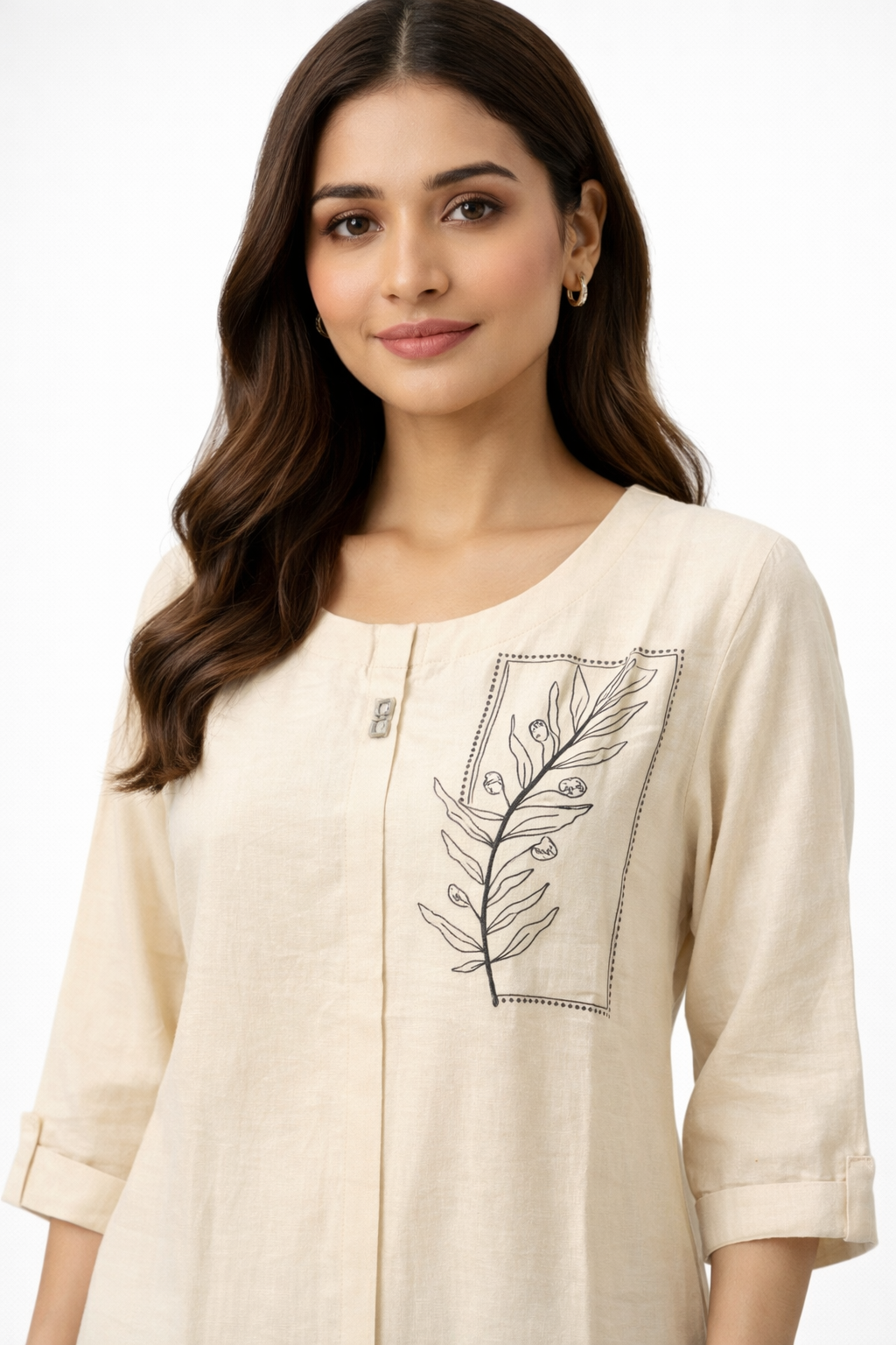 Kurta featuring  with a relaxed silhouette and finished with contrasting placement embroidery.