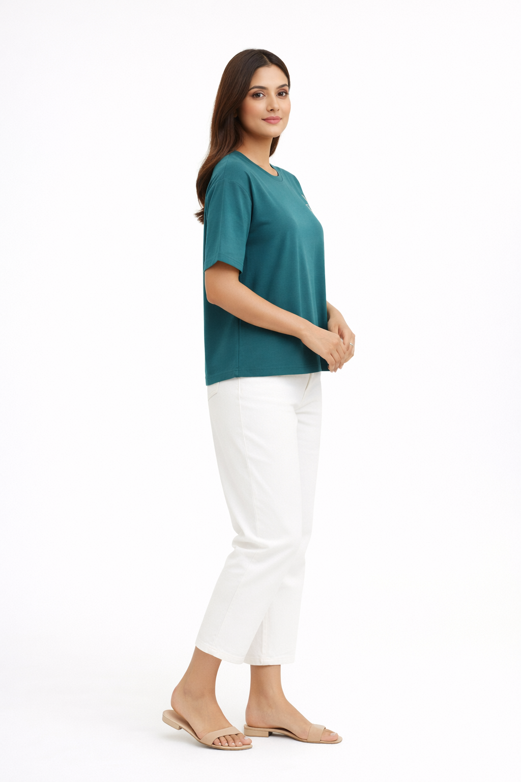 Teal Green Graphic T-Shirt – Freedom of Fashion Casual Tee)