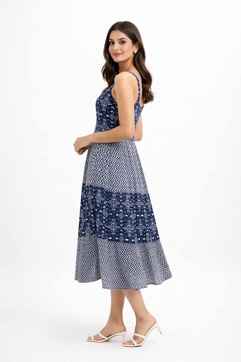 Midi dress featuring a square neckline and wide straps