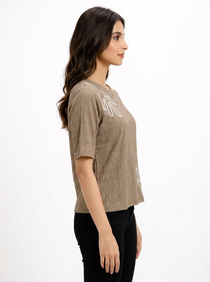 Textured Taupe Graphic T-Shirt – Minimal Abstract Print Tee