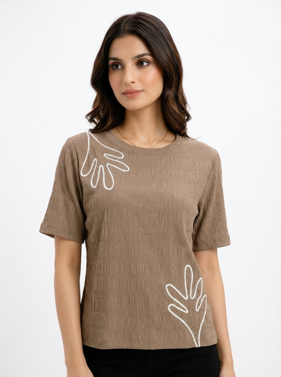 Textured Taupe Graphic T-Shirt – Minimal Abstract Print Tee