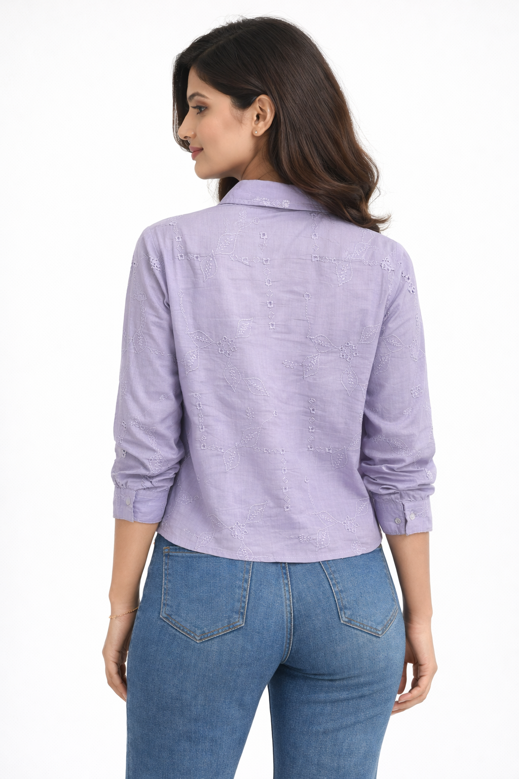 Lavender Embroidered Casual Shirt for Women