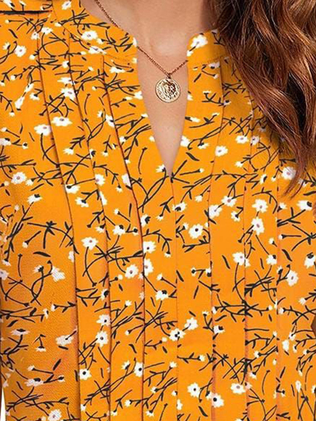 Women Floral Printed Mandarin Collar Cotton Top