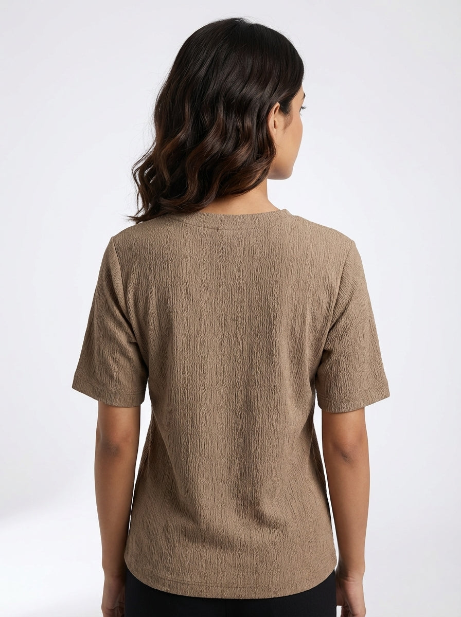 Textured Taupe Graphic T-Shirt – Minimal Abstract Print Tee