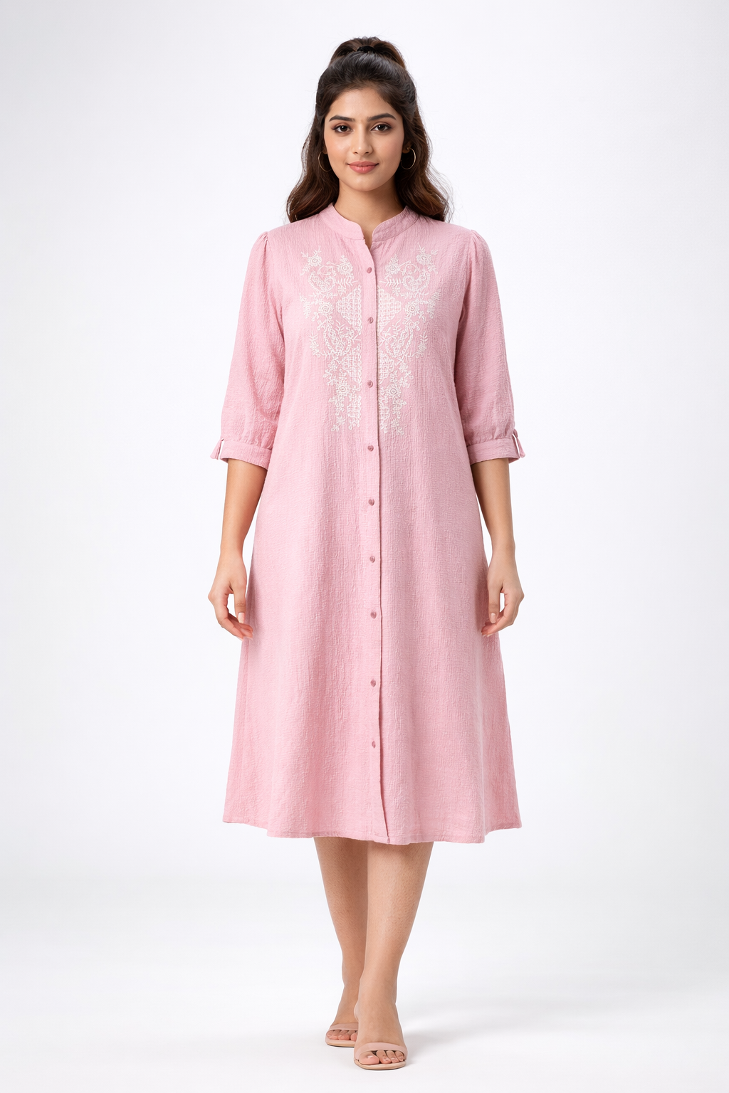 Blush Pink Embroidered A-Line Dress