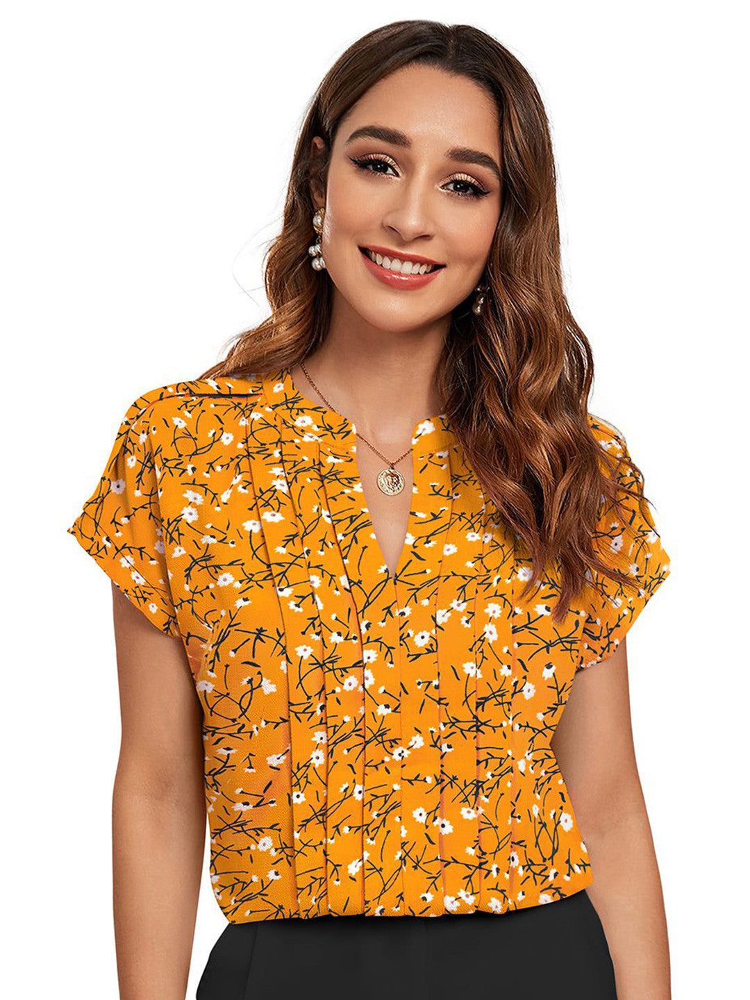 Women Floral Printed Mandarin Collar Cotton Top
