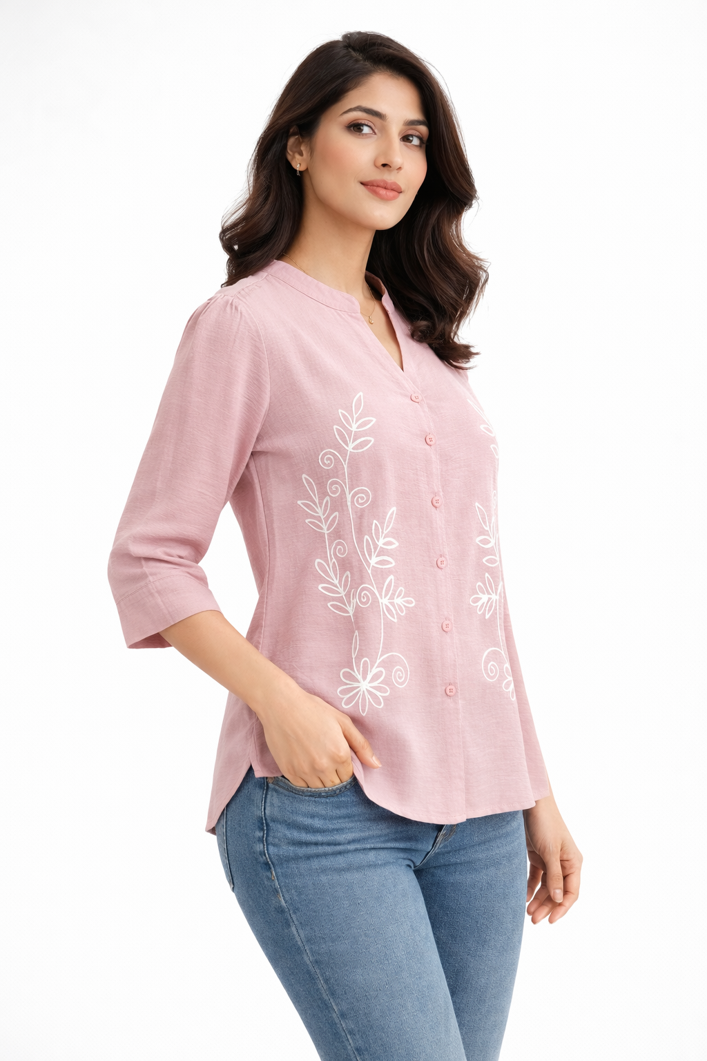 Blush Pink Embroidered Casual Top for Women