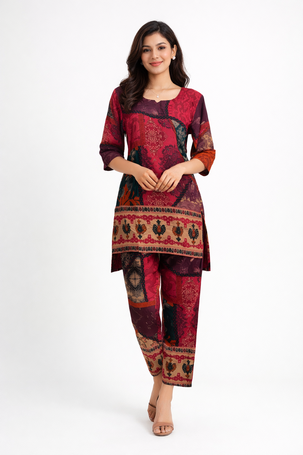 Elegant Maroon  Printed Kurta Set.