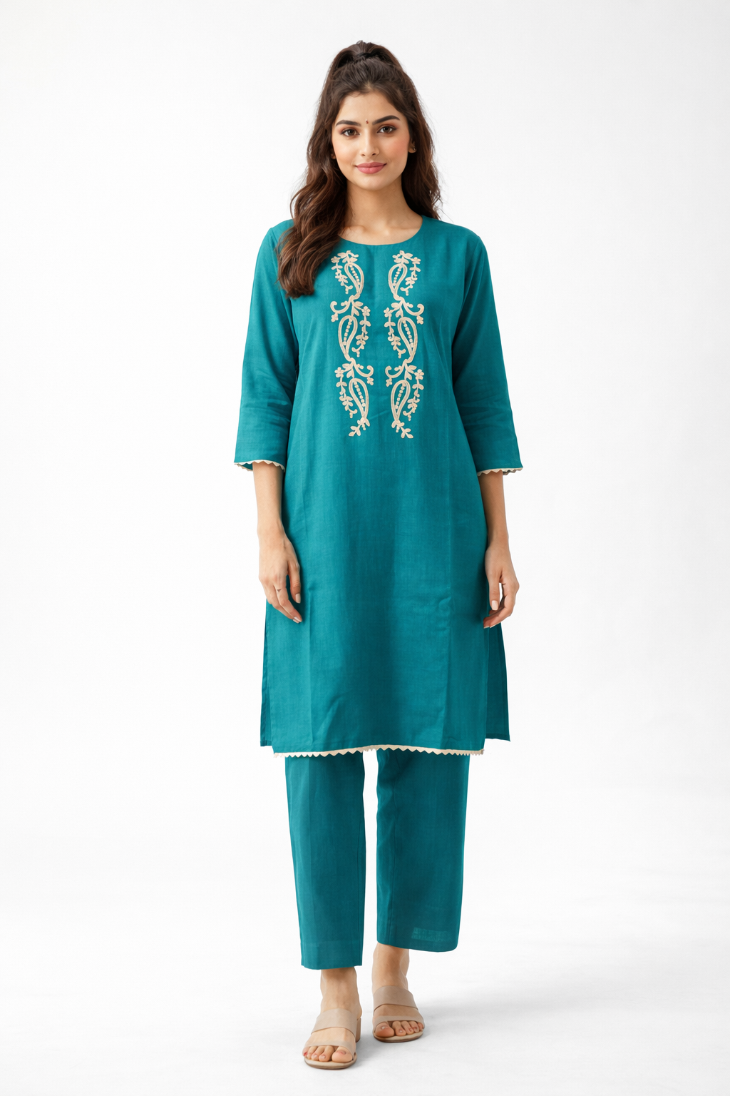 Elegant Teal Embroidered Kurta Set for Women