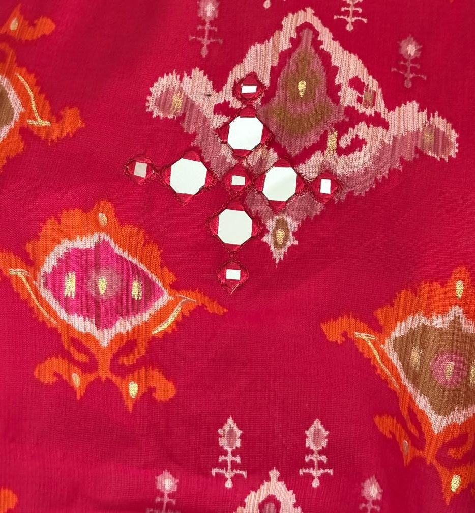 Magenta Printed Sleeveless Co-ord set with Tassel Detail