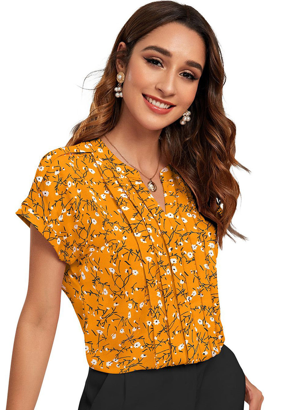 Women Floral Printed Mandarin Collar Cotton Top