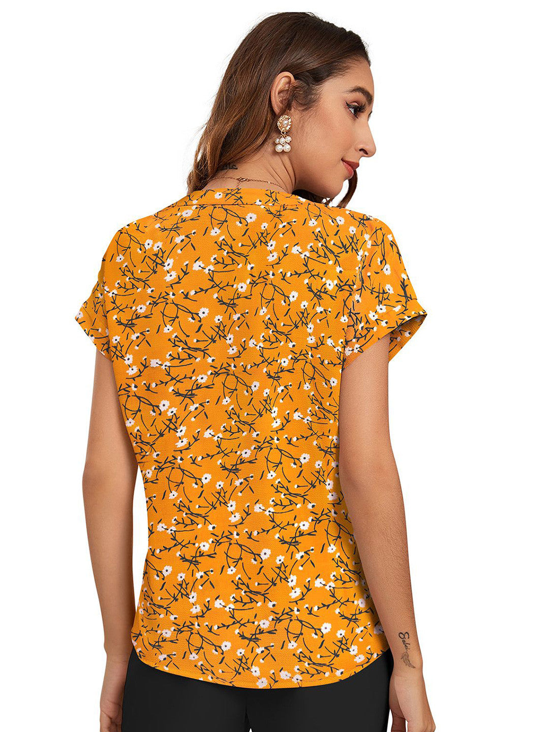 Women Floral Printed Mandarin Collar Cotton Top
