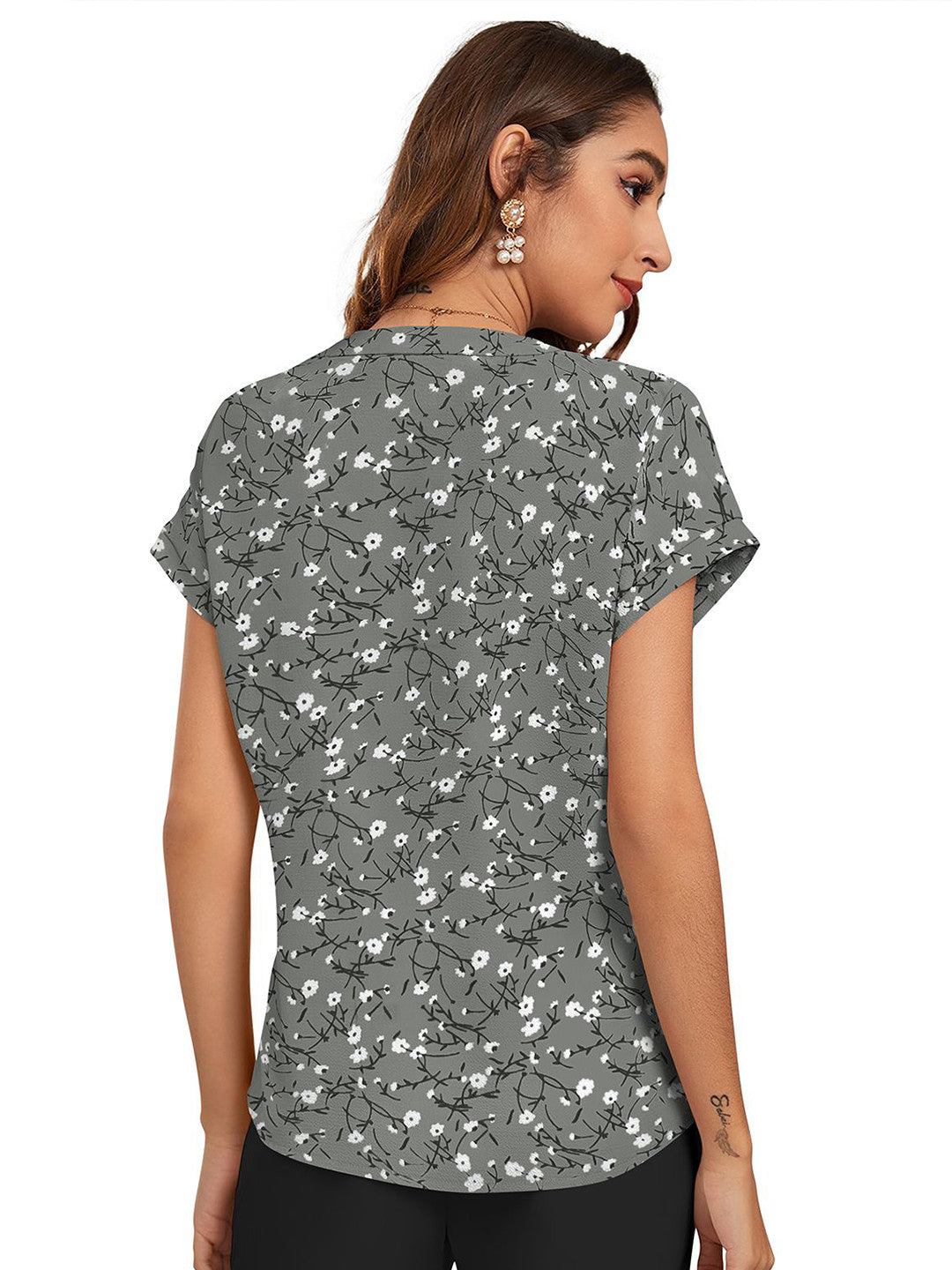 Women Floral Printed Mandarin Collar Cotton Top